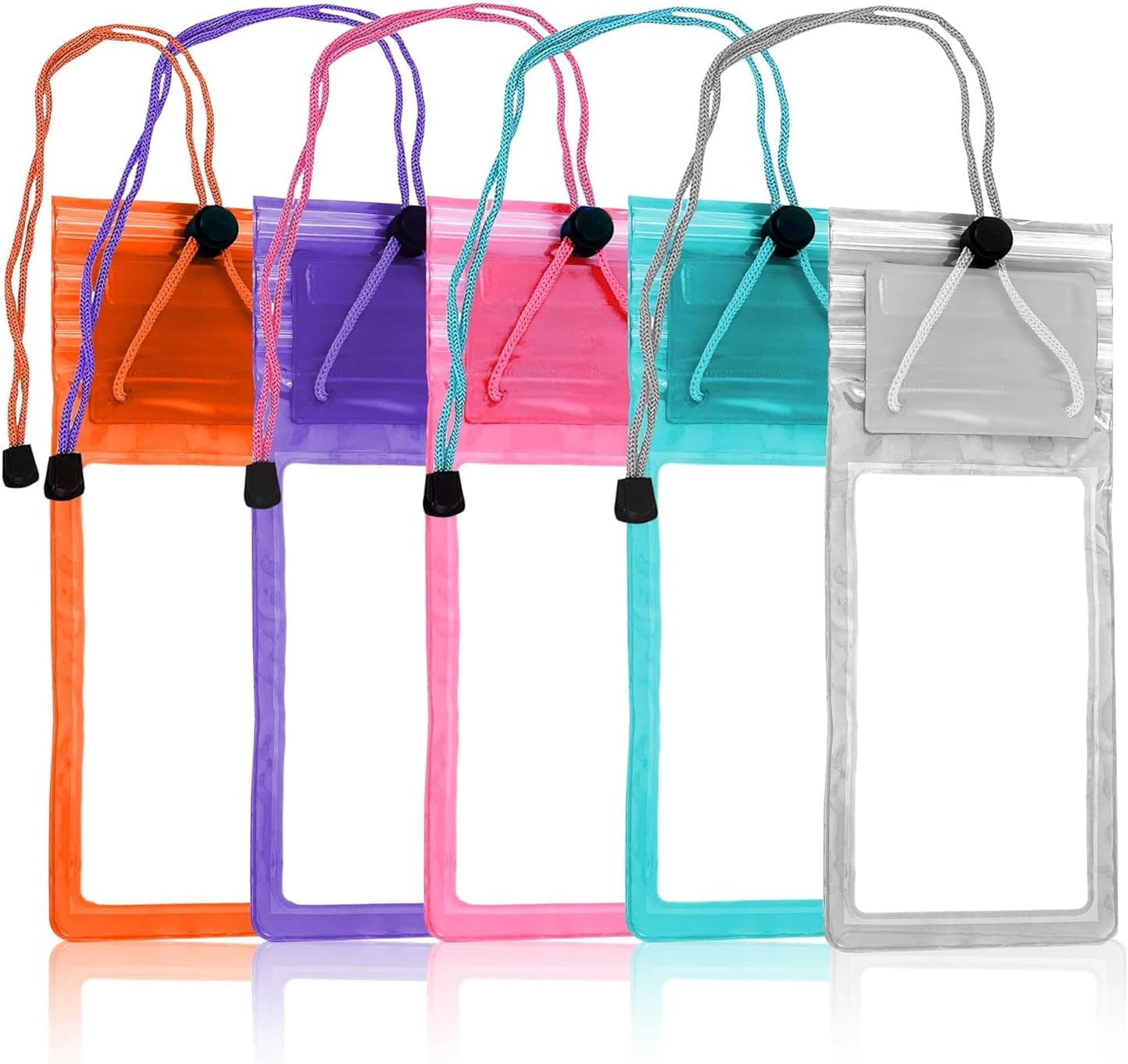 5-Pack Universal Waterproof Sealed Mobile Pouch PVC Transparent Rain Protection Cover Up to 7 Inches for Smartphones(Multi Colour)