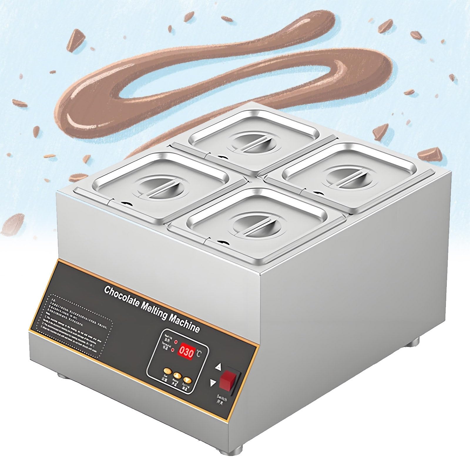 ASerZenith Professional Chocolate Tempering Machine With Thermostat Heater, Stainless Steel Melting Pot For Perfect Chocolate Consistency, Ideal For Home And Commercial Use,4Cylinders