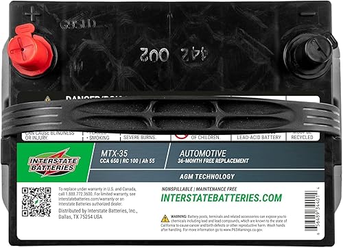 Miniatura 5 de Interstate Batteries Batería automotriz de 12 V 55 Ah (tamaño del grupo 35) 650CCA SLI AGM Reemplazo de batería automática para automóviles, SUV,
