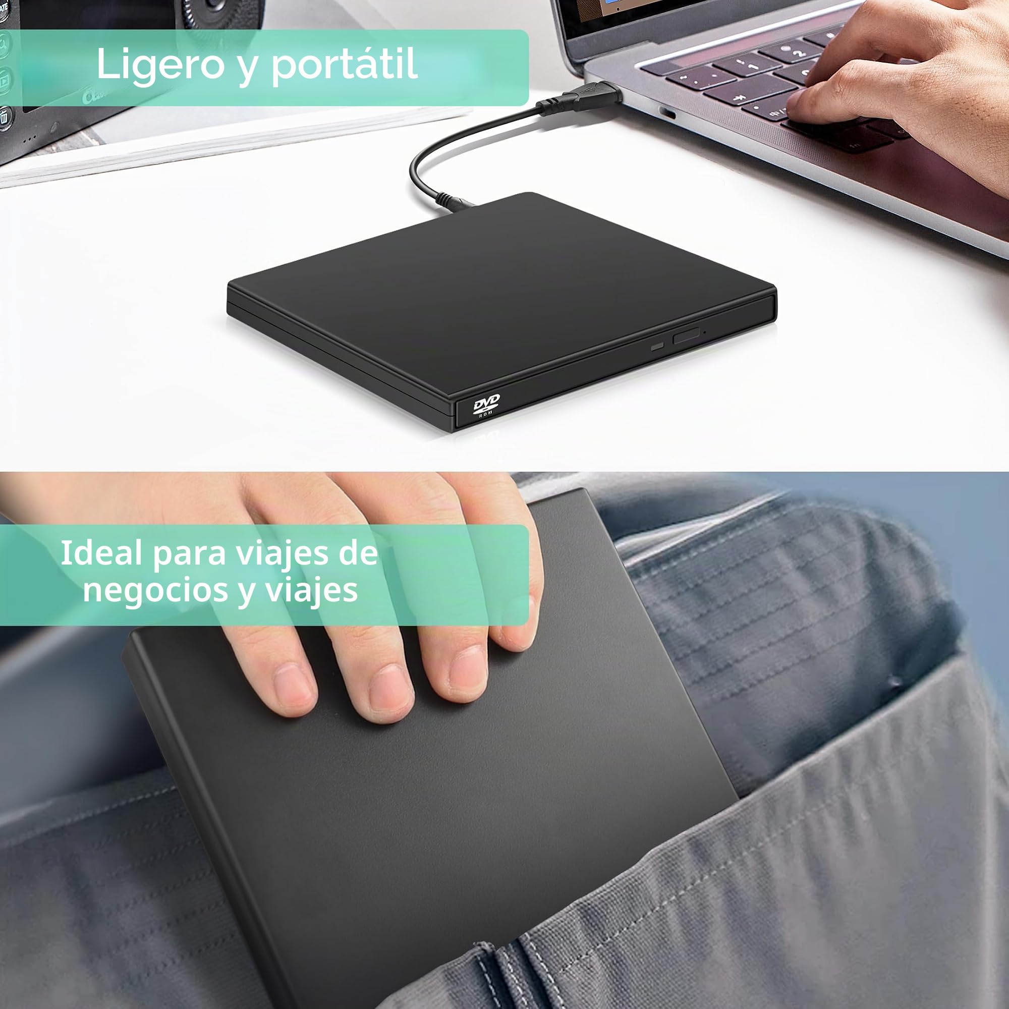 YAODHAOD Unidad externa CD/DVD, lector CD RW, reproductor DVD para laptop, PC, Mac, Windows 11/10/8/7, Mac, Linux