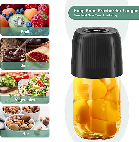 Miniatura 6 de Kit de sellador al vacío eléctrico para boca ancha y regular, kit de sellado de tarros de masón inalámbrico HUIJUTCHEN con pantalla LED para