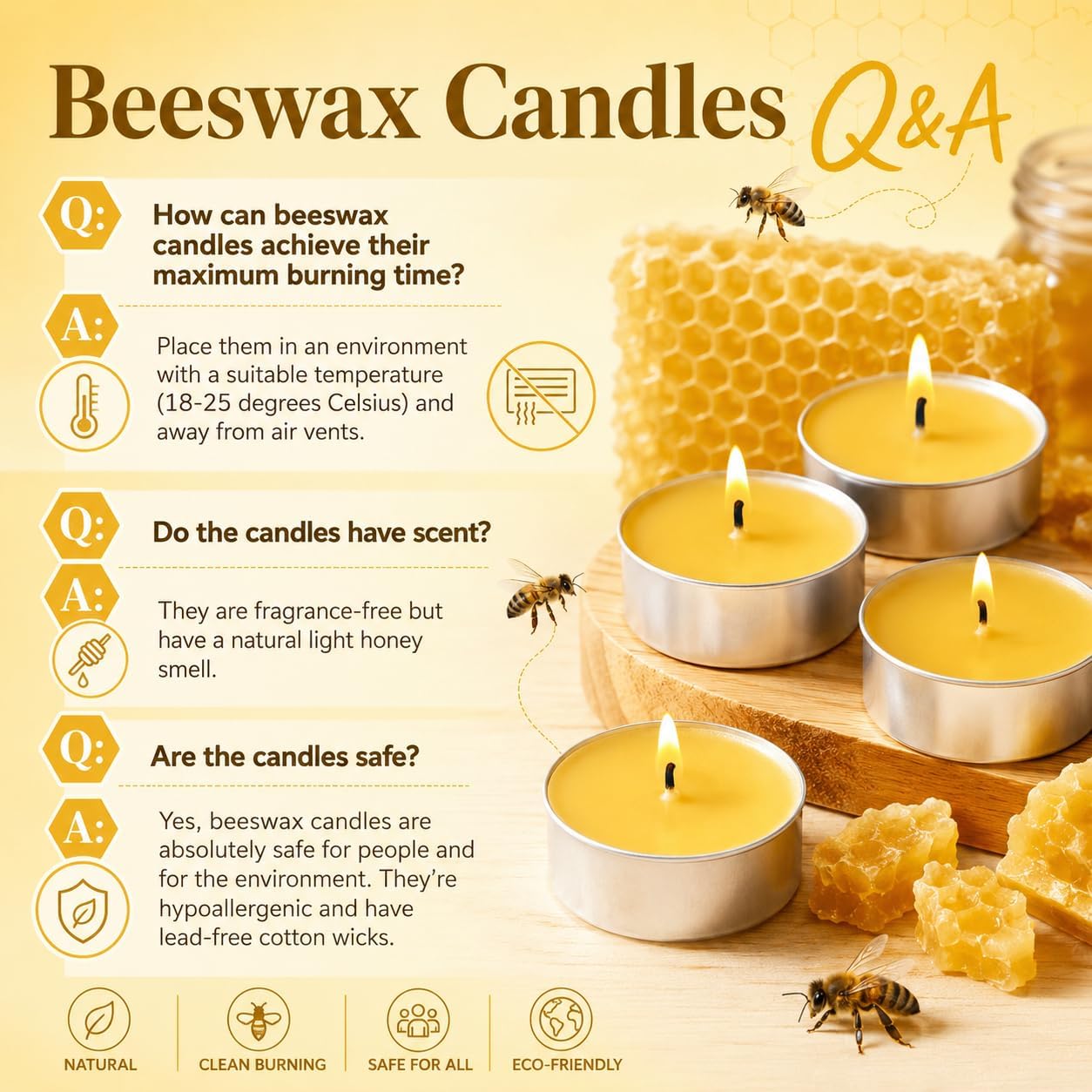 Lot de 50 bougies chauffe-plat en cire d'abeille, 100 % cire d'abeille, avec 6 heures de combustion, sans paraffine, naturelle, biologique, non parfumée, pour fête, dîner et décoration de