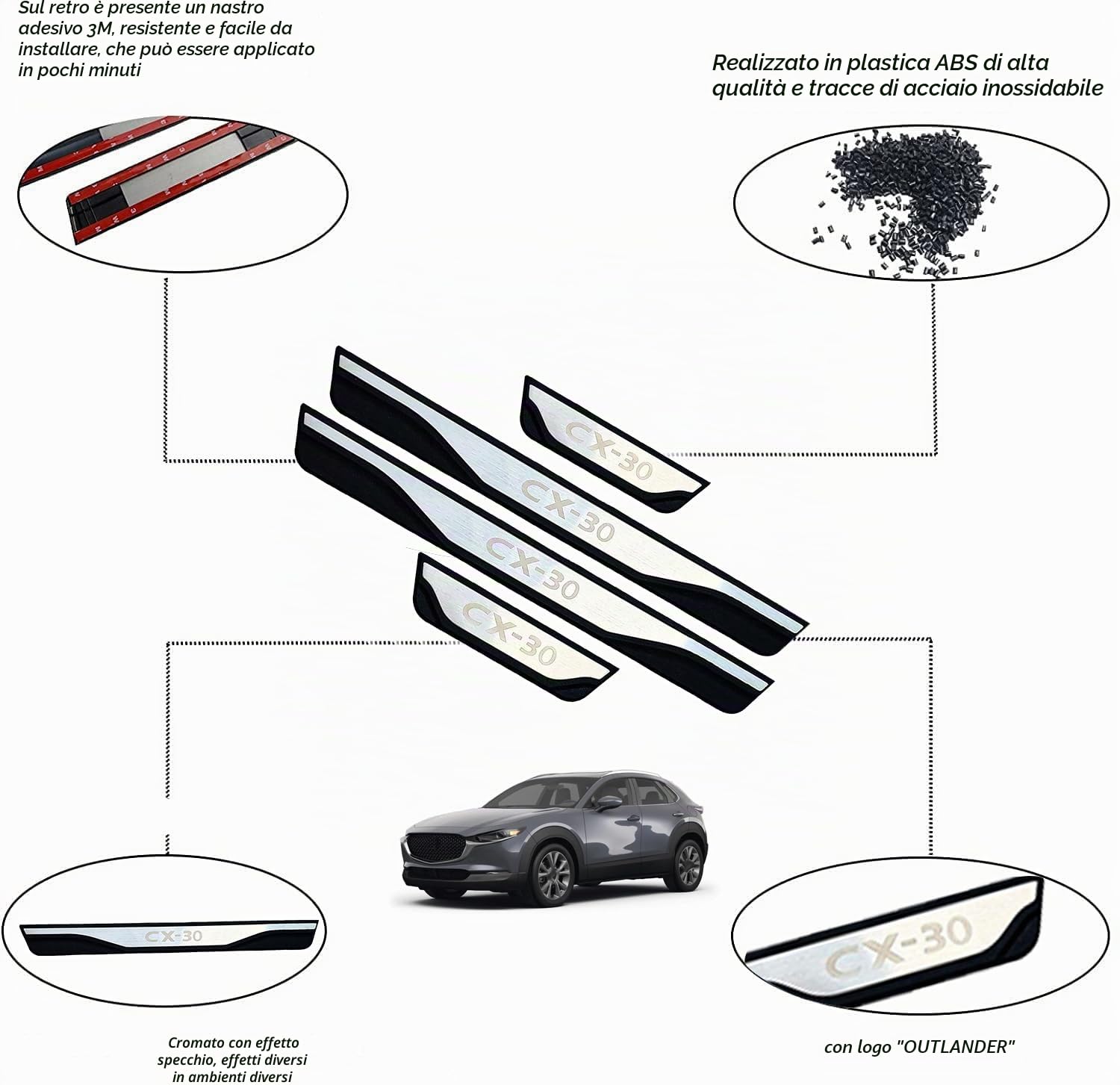 Protezione dell'ingresso della portiera dell'auto, Parti per Mazda cx-30 CX30 2020 2022 Piastra antiscuffie per Pannelli dei batticalcagno 4 Pezzi, Acciaio Inossidabile(Argento)