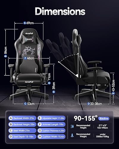 Miniatura 3 de AutoFull C3 Silla Gaming, Silla Gaming Estilo Carreras con Soporte Lumbar Ergonómico, Silla de PC de Cuero PU de Respaldo Alto Ajustable con