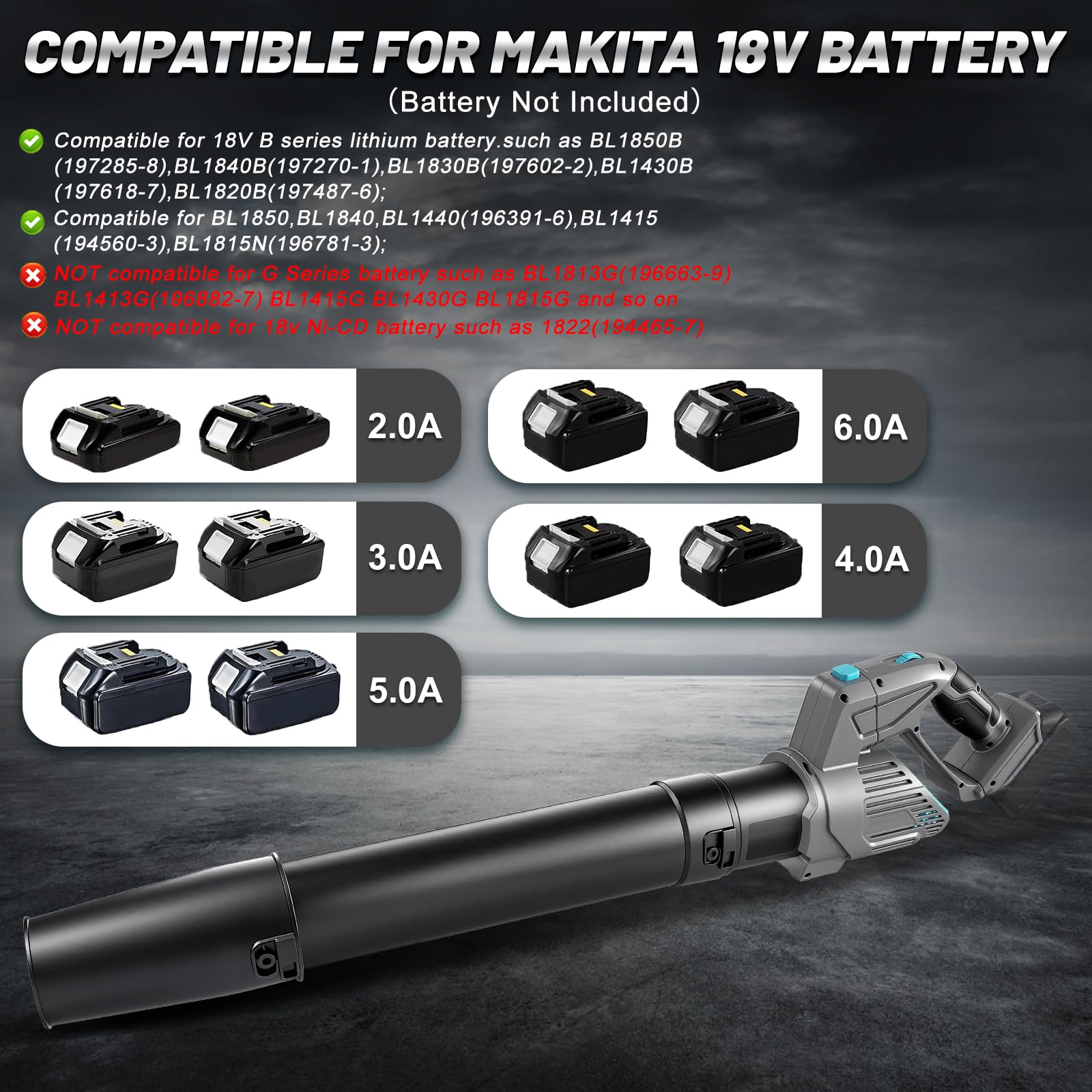 panthem Soffiatore a Batteria Compatibile con Makita 18V (senza batteria), Soffiatore Elettrico Senza Filo con Motore Brushless, 2 Ugelli Intercambiabili, Soffiatore Foglie per la Cura del Prato