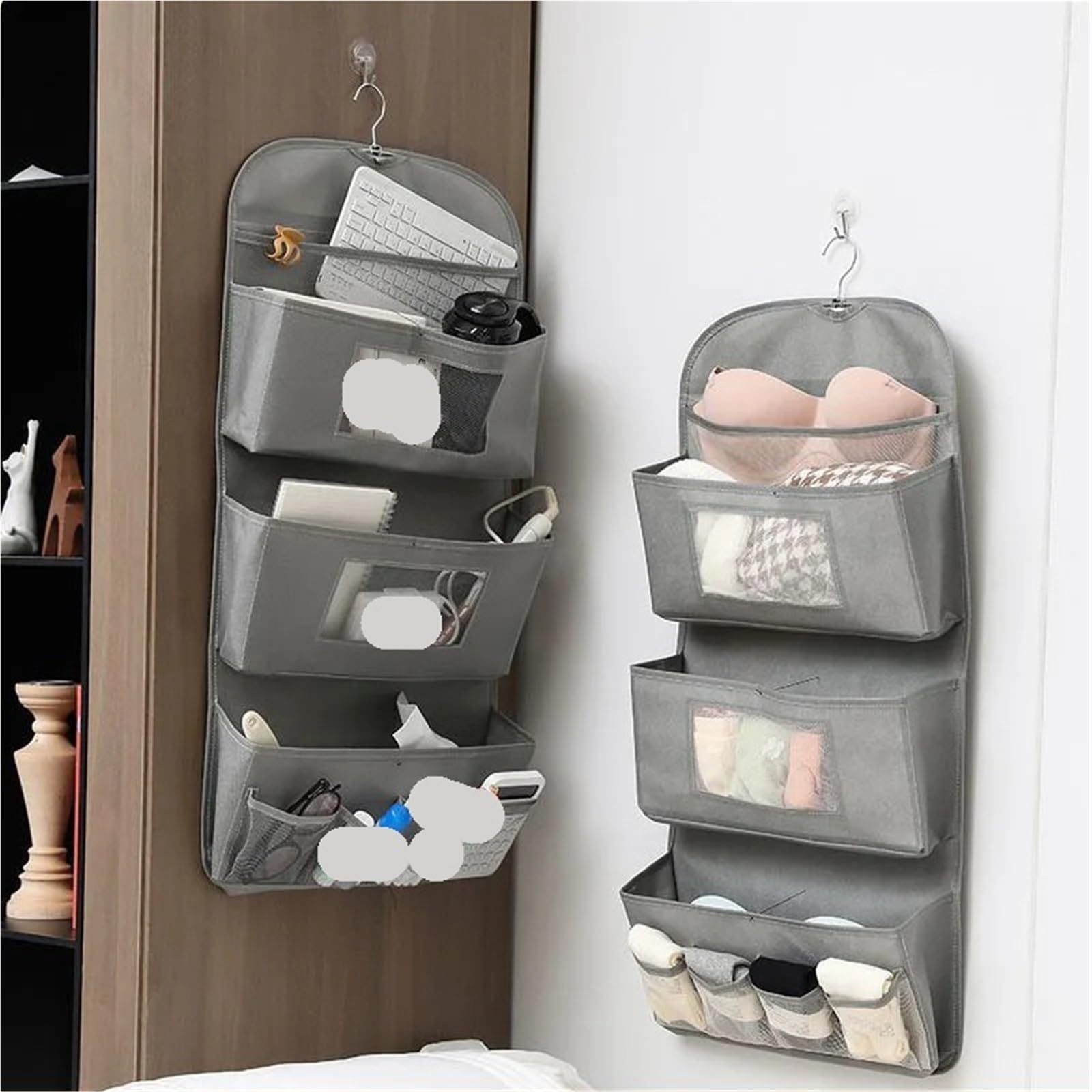 portaoggetti da Appendere Organizer portaoggetti sospeso a 3 Livelli, in Tessuto Non, con Porta Posteriore, Montato a Parete, for Biancheria Intima, Calzini, Multitasche