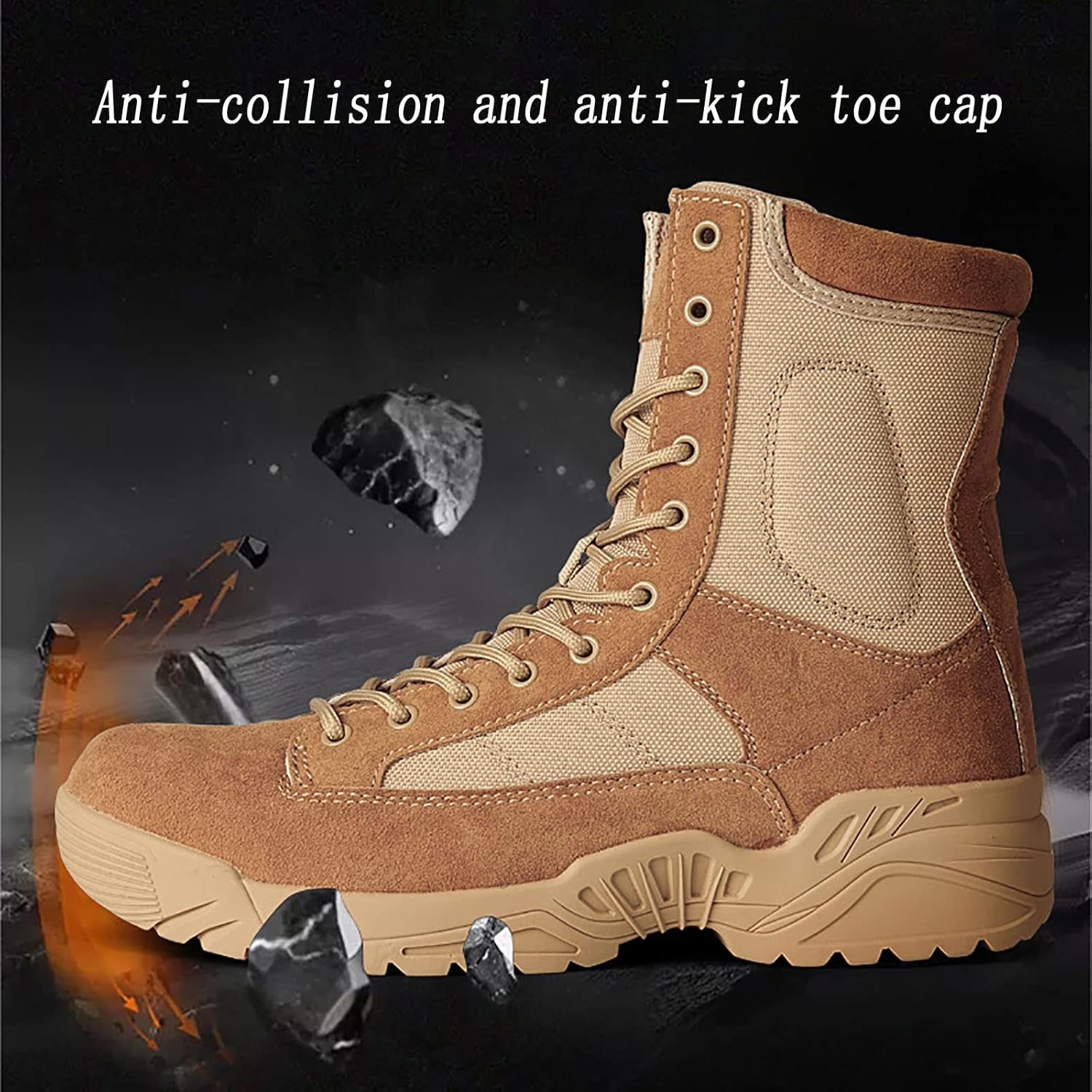 CLSQLXYJZC Men's High-top Outdoor Desert Tactical Boots, Breathable Suede Tactical Shoes, Comfortable Shock Absorption Wear-resistant Rubber Sole Military Boots
