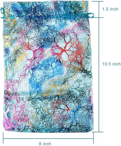 Miniatura 5 de Zwish Paquete de 50 bolsas de regalo de organza de 8 x 12 pulgadas, estilo azul coral para juguetes, dulces, chocolate, fiesta, Navidad, regalo de