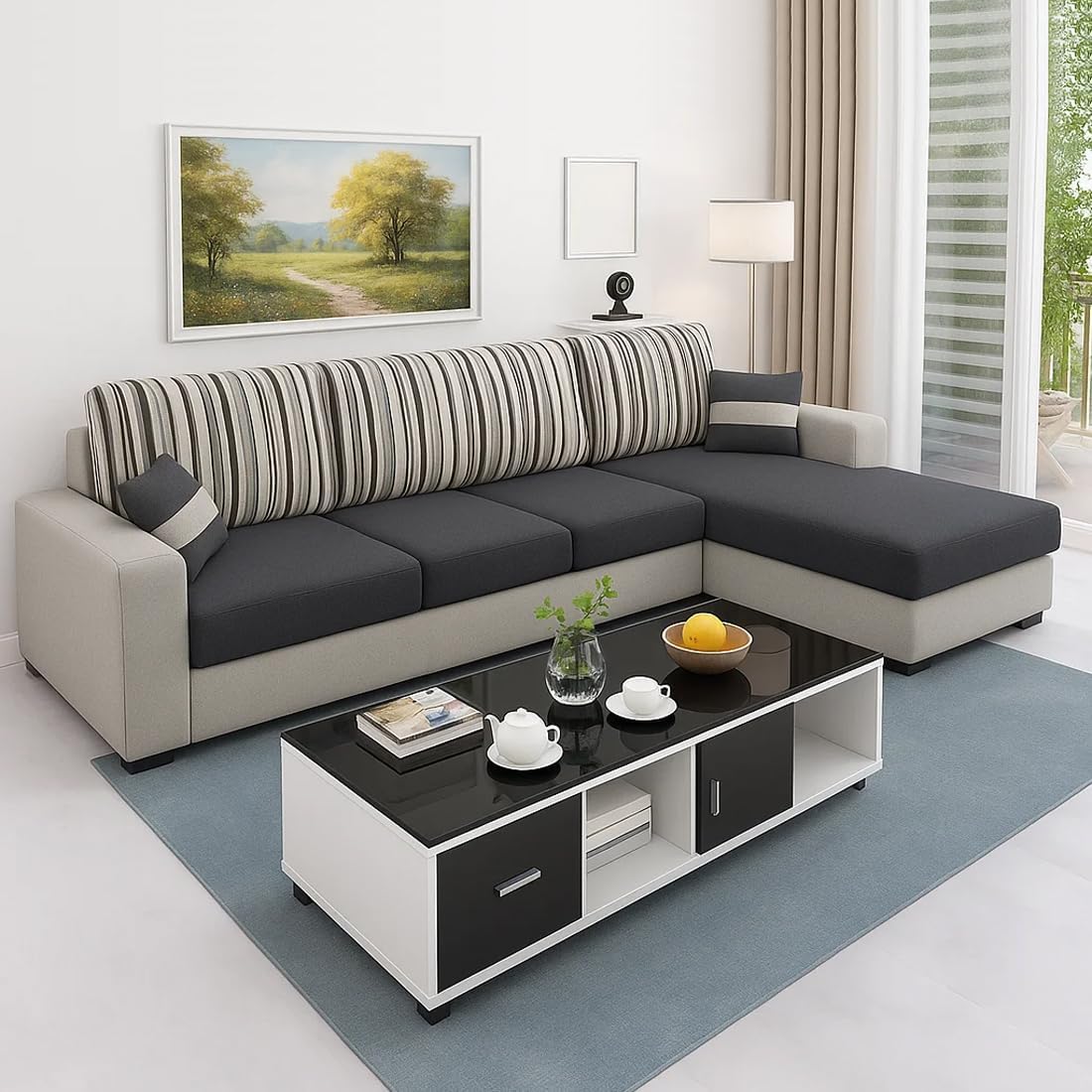 Sleepify Lunio 5 Seater Fabric RHS L Shape Sofa Set (Dark Grey-Light Grey-Color)-image-35