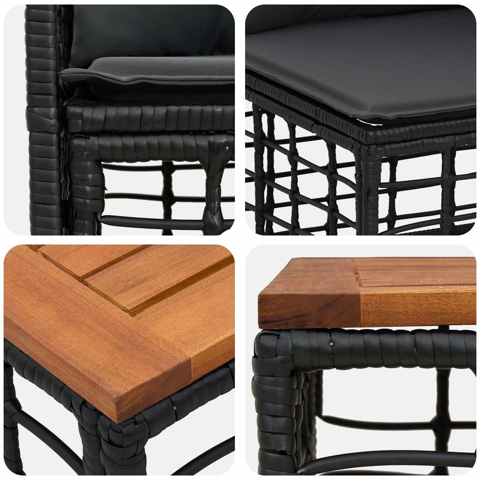 Ensemble de canapés d extérieur modulable 9 pièces Noir Gris foncé Poly rotin Acier Coussins pour terrasse Jardin, Salon Lounge Confort Assise et Dossier