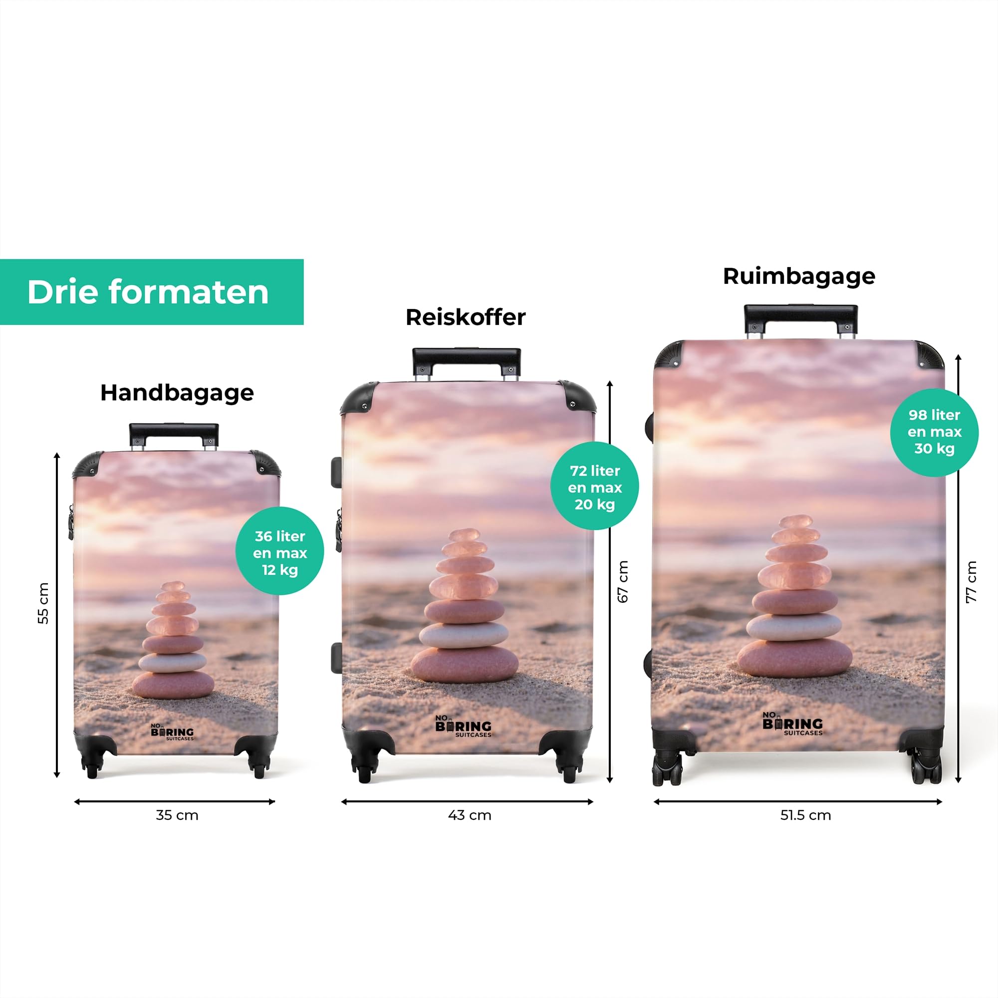 NoBoringSuitcases.com® Equipaje De Mano 55x35x20 cm Cabina Viaje Avion Trolley Rígido Ligero 4 Ruedas Maletas Carry On Suitcase Cabin Piedras - Arena - Rosa