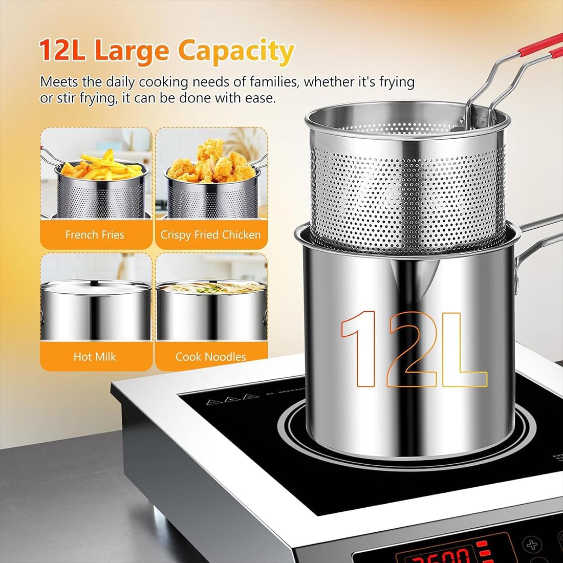 Set Mini Friggitrice Profonda Personale, Pentola Filtro Olio (#B) | Pentola Multifunzionale in Acciaio Inox 304 Cestino Filtro, Pentola Compatta con Coperchio per Cucina, Friggere, Cucinare