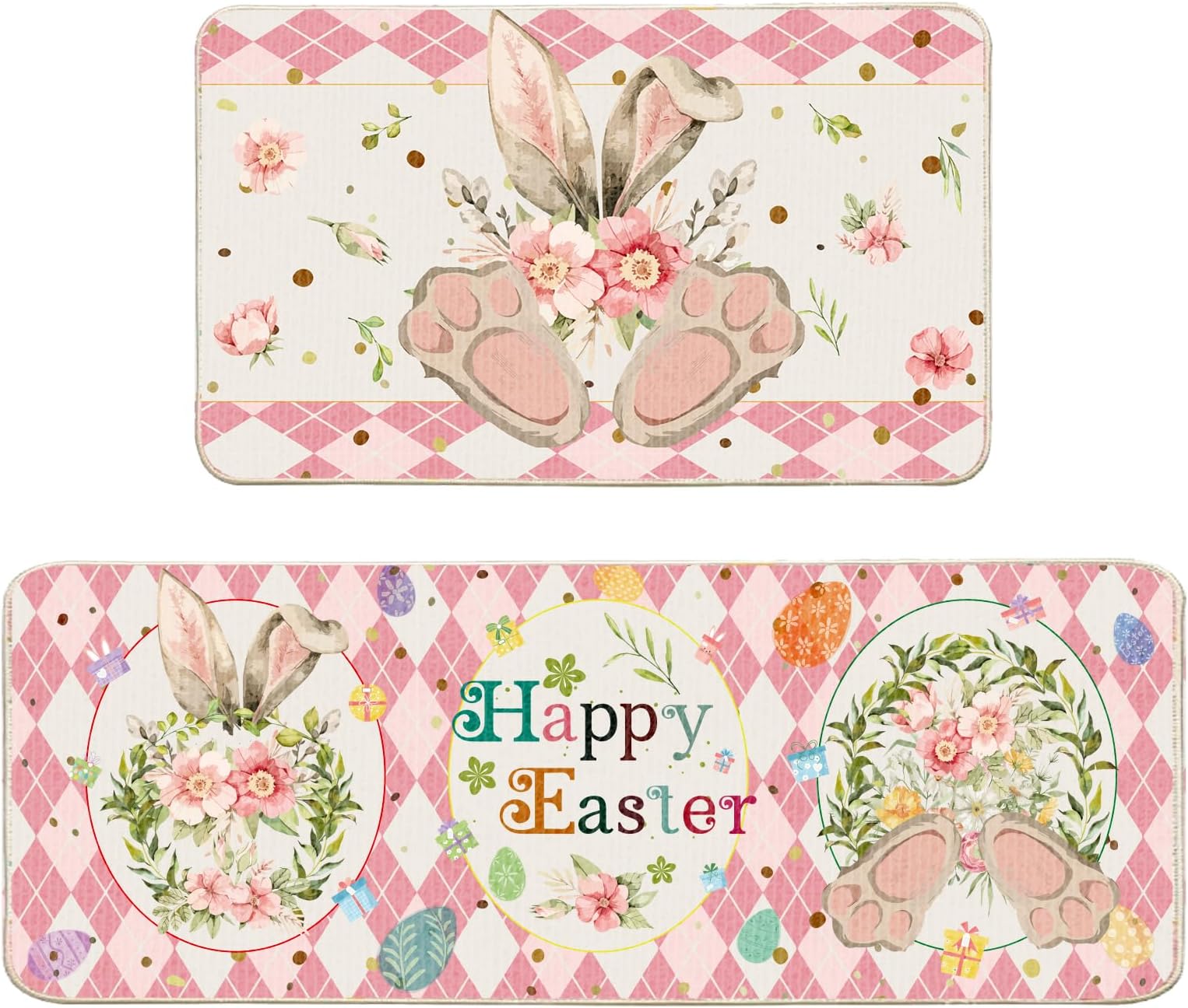 TOQI Easter Kitchen Rug Cute Bunny Easter Kitchen Mats Set
