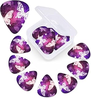 White Purple Butterflies print Guitar Picks 12 Pack Personalized Guitar Picks with Storage Box Guitar Accessories for Ukulele Electric Acoustic Guitars Bass