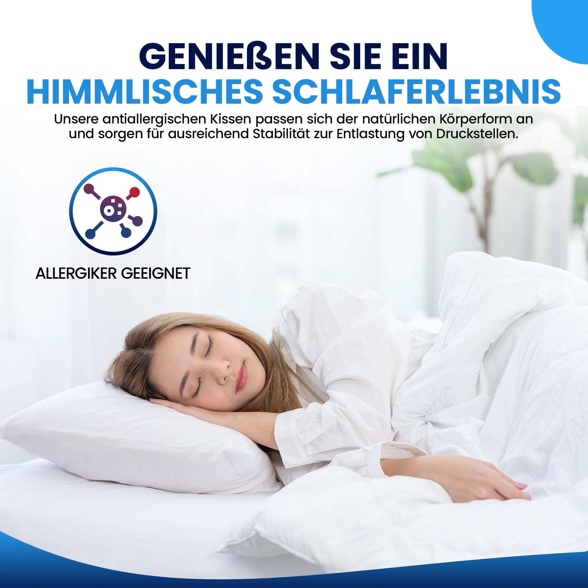 Federkissen 80x80 cm 2er Set - Kopfkissen 100% Federfüllung Bezug aus Baumwolle Oeko-Tex Zertifiziert 1200 g