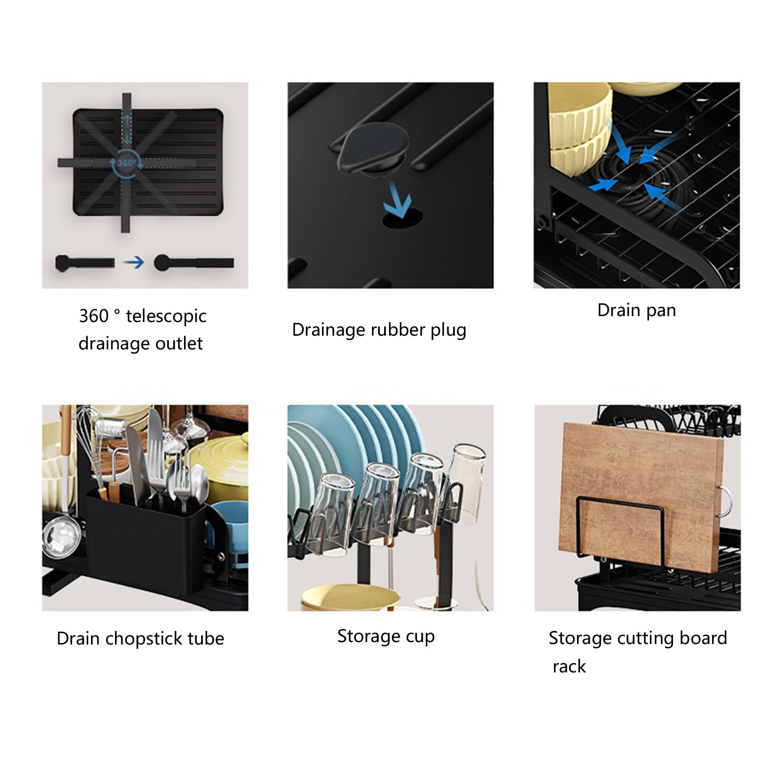 Levels Küchen-Abtropfgestell mit 360 Grad drehbaren Entwässerungs- und Aufbewahrungsregal-Halter, Küchenzubehör, Organisation, Arbeitsplatten-Organizer