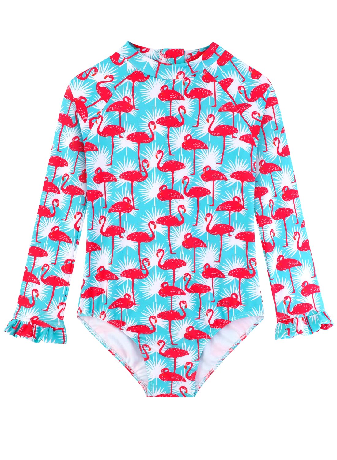 Alakuoti Long Sleeve One Piece Ruffle Swimsuit for Toddler Girls Baby Girl Rashguard Shirt with UPF 50+ Sun Protection