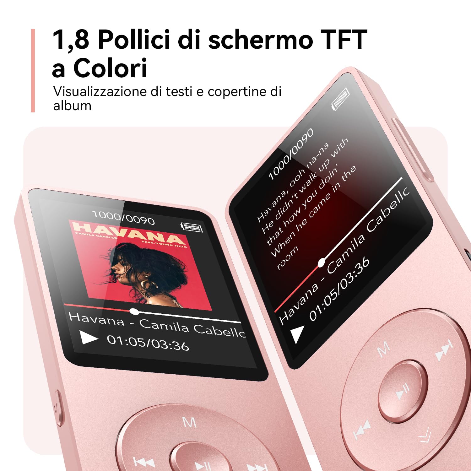 64GB Lettore MP3 Bluetooth 5.3, AGPTEK MP3 Lettore con Altoparlanti Sportivo, Musicale HiFi Lossless Portatile, Radio FM/Registrazione, (Cuffie Non Incluse), Rosa