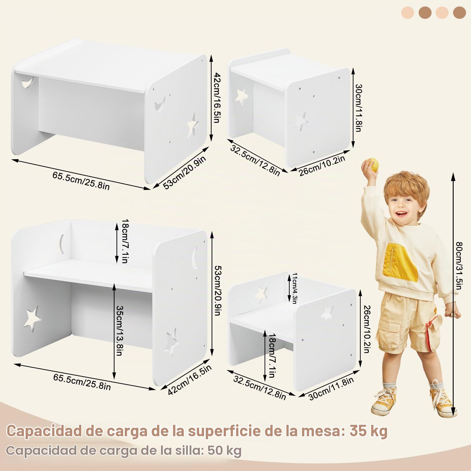 WOLTU Juego de Mesa y Sillas Infantiles, Blanco