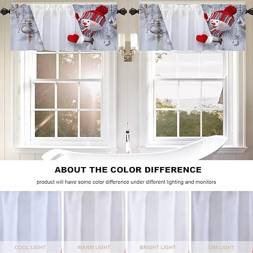 Miniatura 6 de Cenefas de cocina con diseño de Navidad plateadas, media ventana, bolas de Navidad con muñeco de nieve, decoración opaca de Feliz Navidad, cortinas