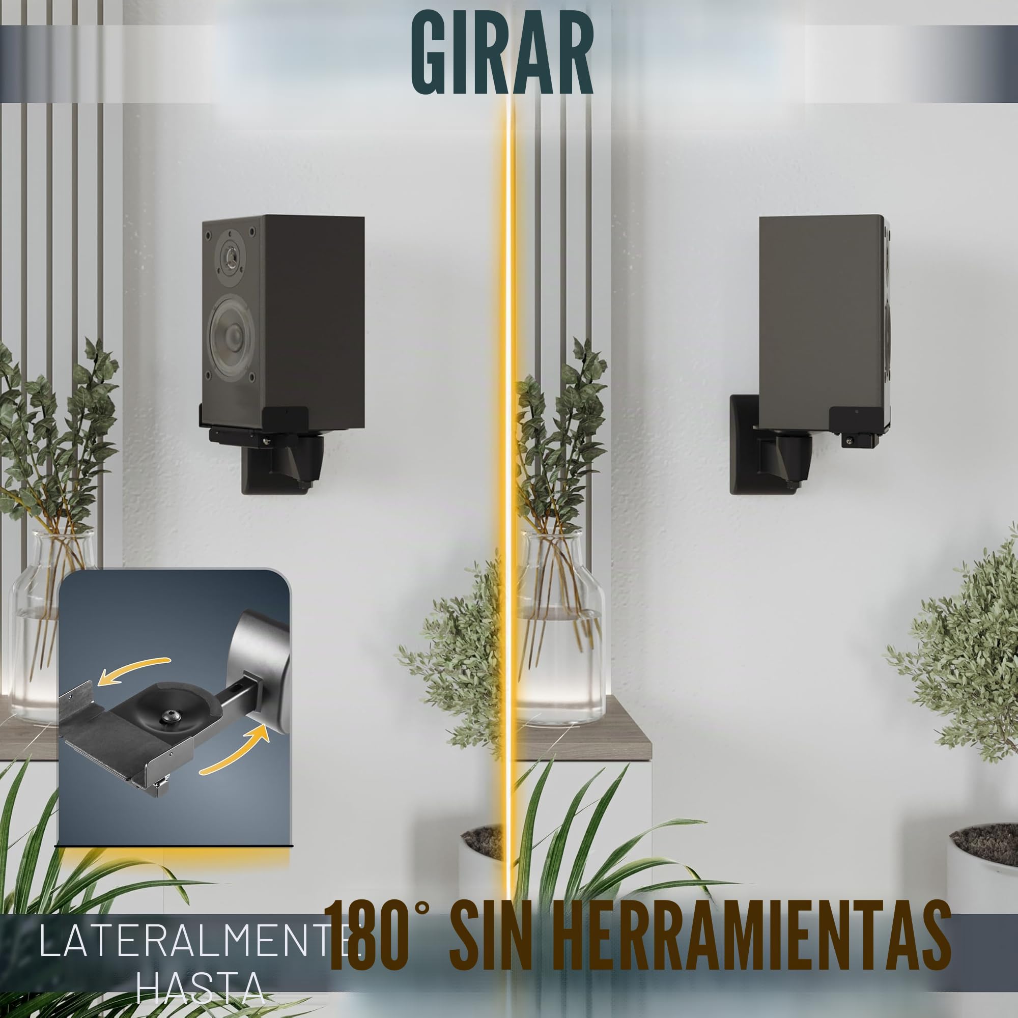 RICOO Soporte Altavoz para Pared (2 Piezas) Giratorio Inclinable Brazo para bafles Wall-Mount Universal LH051-B Negro