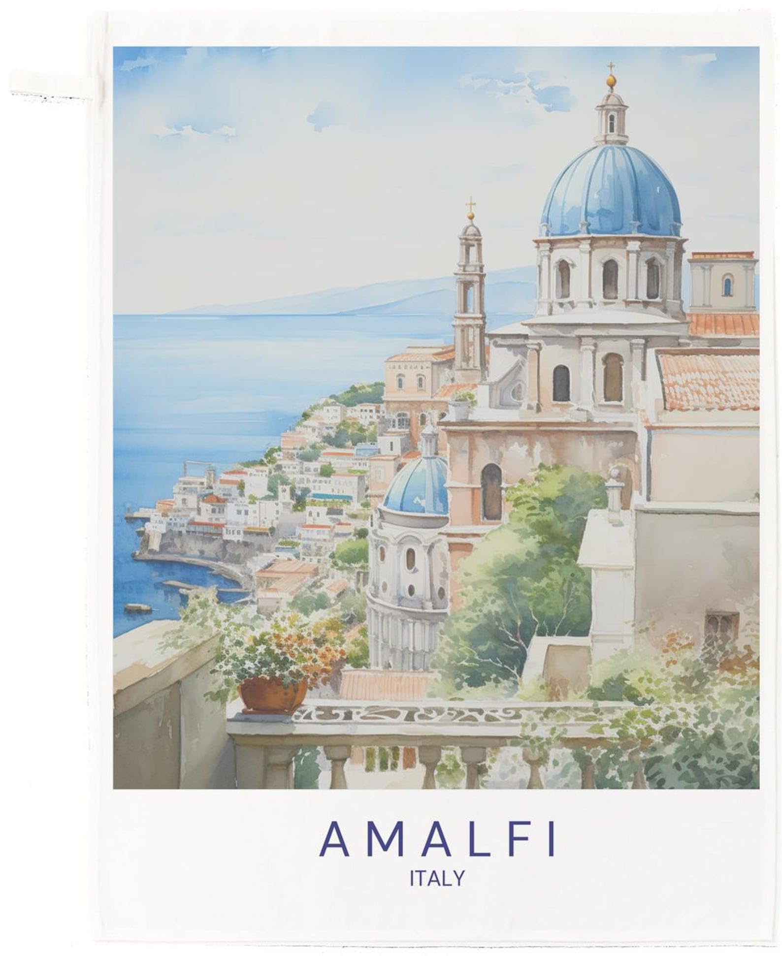 Half A Donkey White Amalfi Coast Italy Cotton Tea Towel – Scenic Mediterranean Kitchen Décor