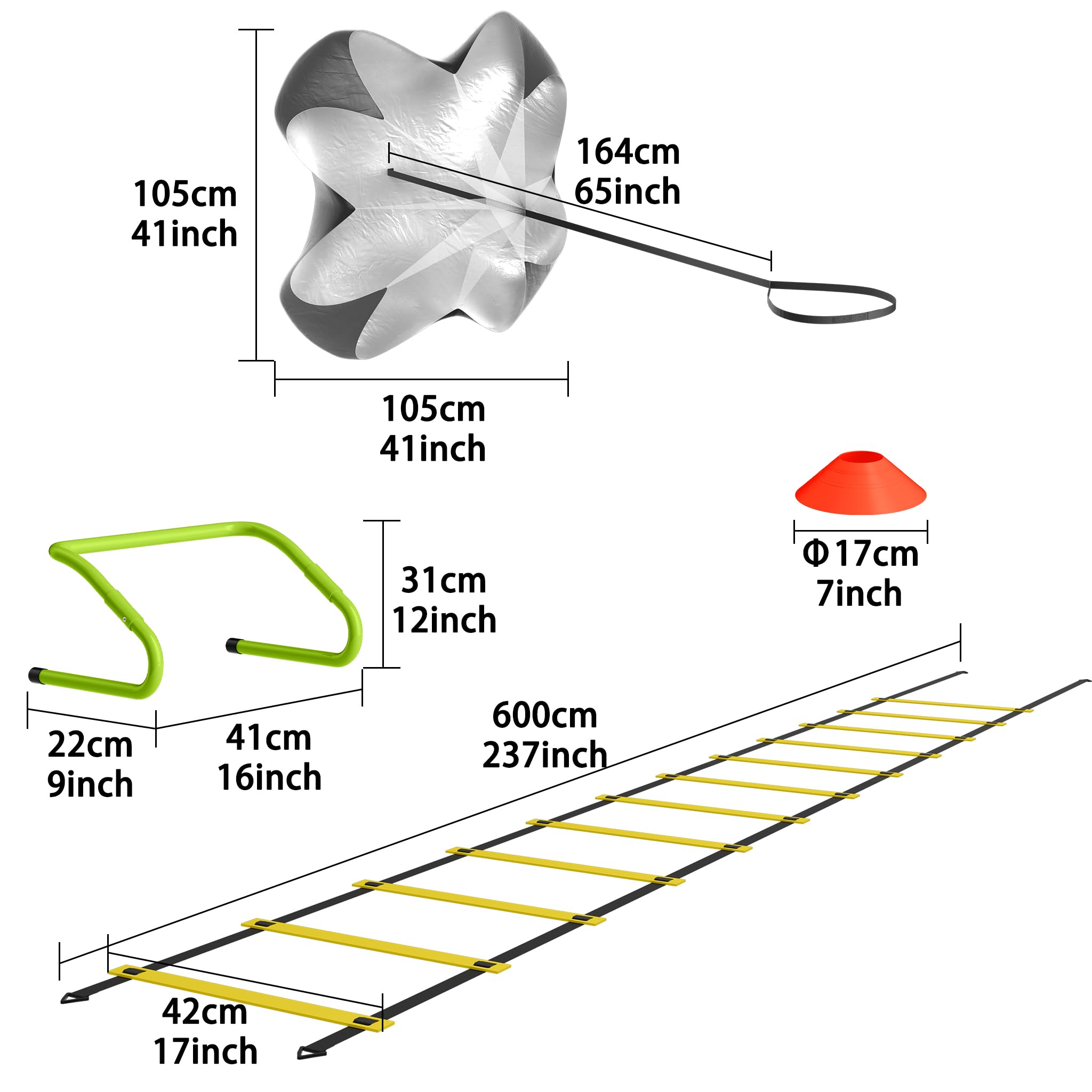 Set de entrenamiento de fútbol y deporte, accesorios de entrenamiento de agilidad, escalera de coordinación de 6 m, 12 conos, obstáculos de velocidad y bolsa de almacenamiento