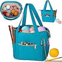 Veirdro Velvet Crochet Bag Organizer - Tangle-Free Yarn Storage Tote with 4 Grommets, Hooks & Needles Holder, Portable Teal Travel Bag (10x6x9")