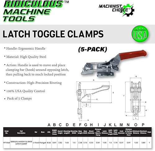 Miniatura 9 de Paquete de 5 abrazaderas de cierre con gancho en U de 2000 libras (igual que 341)