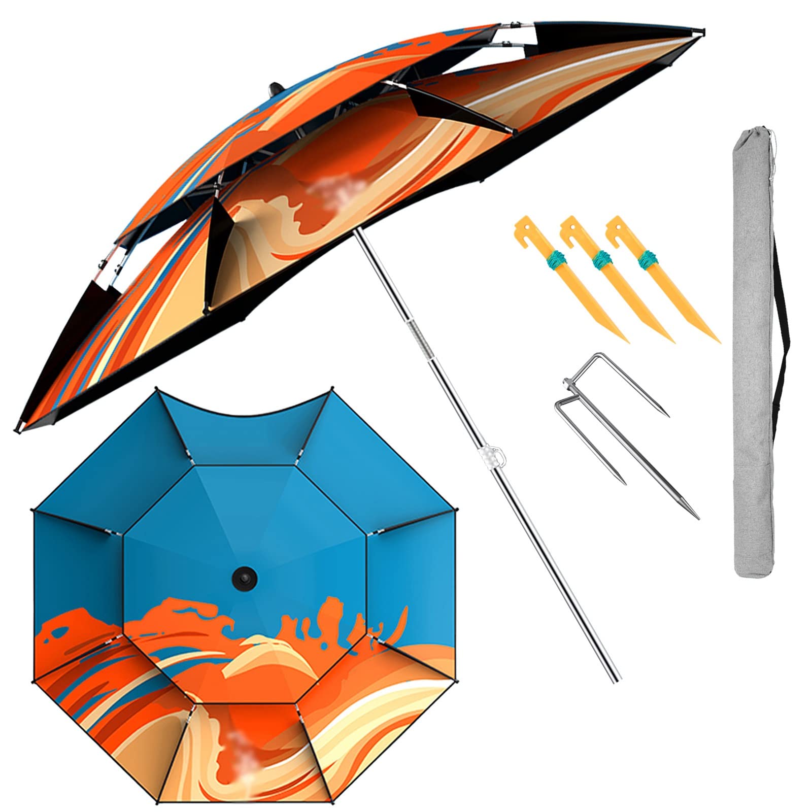 LIGUOYI Ombrellone da Spiaggia Ombrellone da Giardino 200cm/220cm/240cm Parasole da Esterno da Pesca con Funzione Inclinabile Robusto E Resistente Esterno Gazebo Piscina Giardino Terrazzo