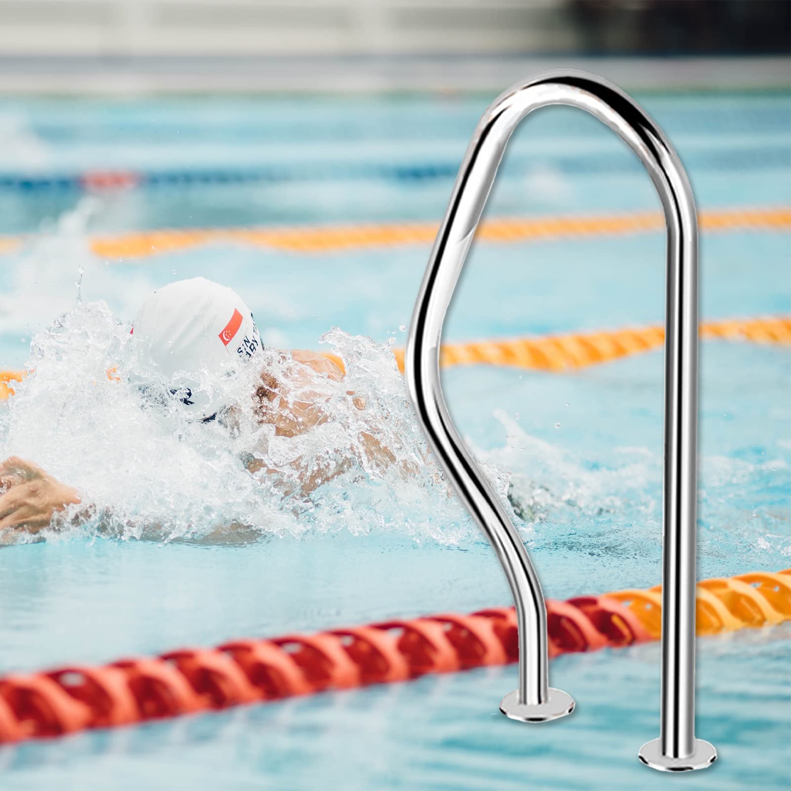Swimming Pool Safety Hand Rail Pool Hand Rail 31.5" X 18.5" Water Handrail Stair Railing Pools Grab Bars Stainless Steel Swimming Pool Handrail with Installation Kit， 250kg Load Capacity