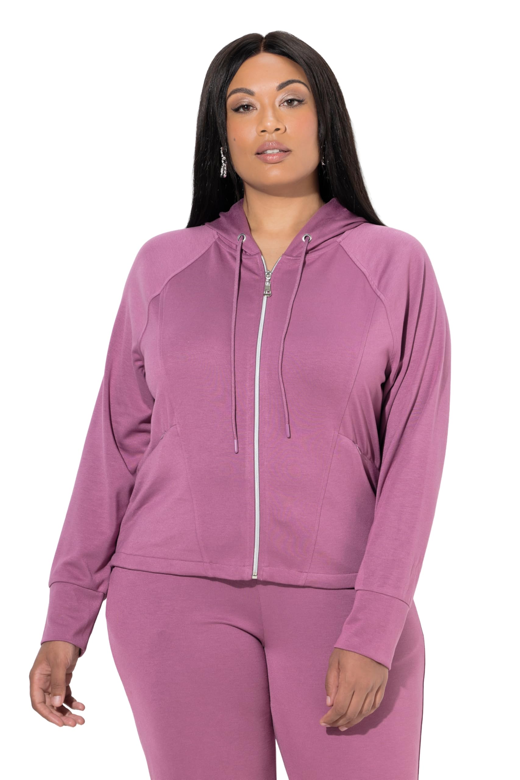 Ulla Popken Damen große Größen Übergrößen Plus Size Sweatjacke, Kapuze, Zipptaschen, Raglan-Langarm 847415