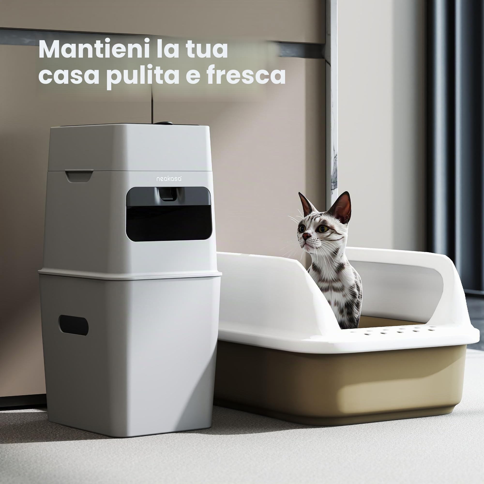 Neakasa PooGuard - Pattumiera per lettiera per gatti, da 9,2 l, per lettiera di gatti, escrementi di cani e pannolini, con finestra, apertura più ampia e sacchetto di ricarica per 4 mesi (grigio)