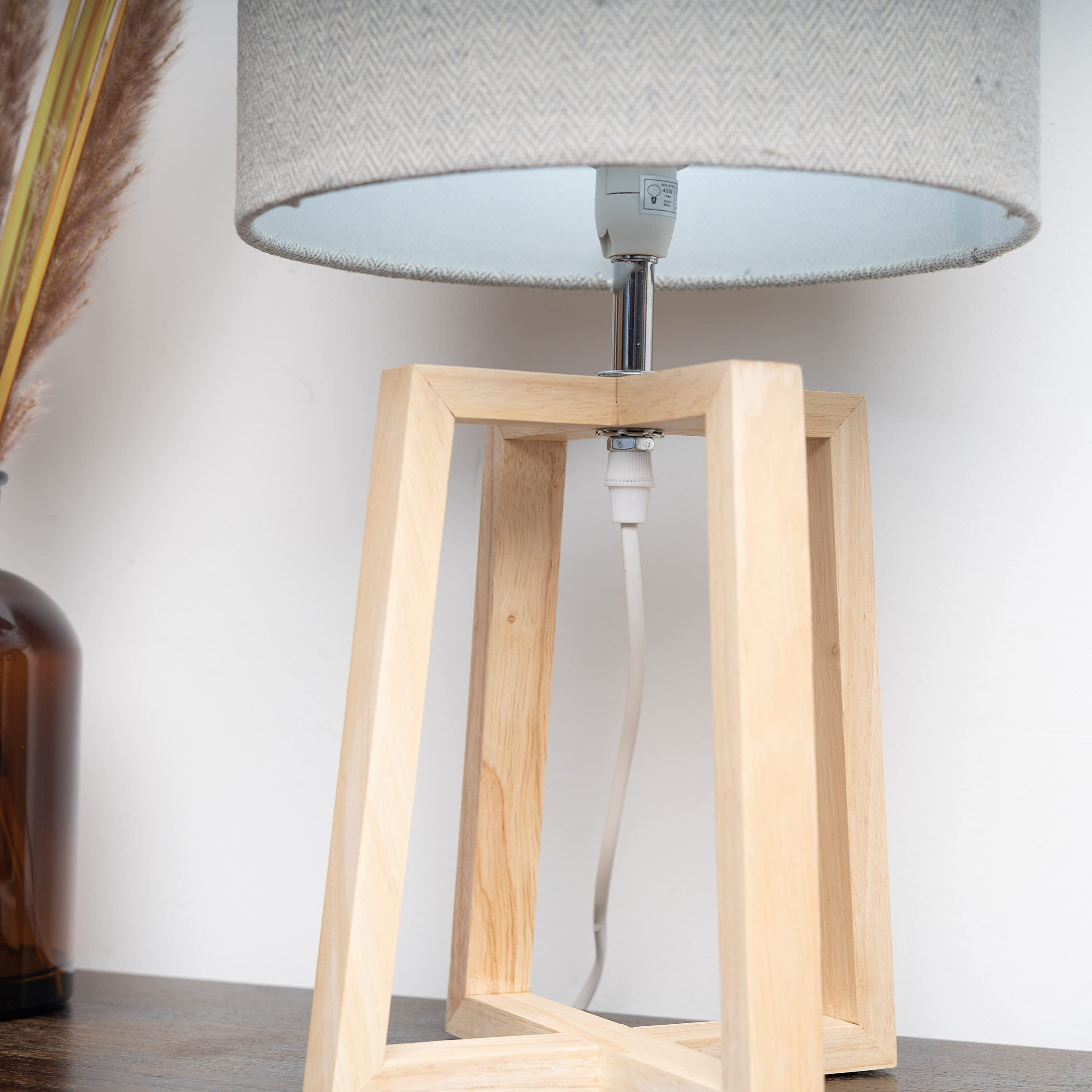 Luminosa Lille Matt Black Table Lamp With Neutral Print Fabric Ikat Shade 25cm B22 - View #2