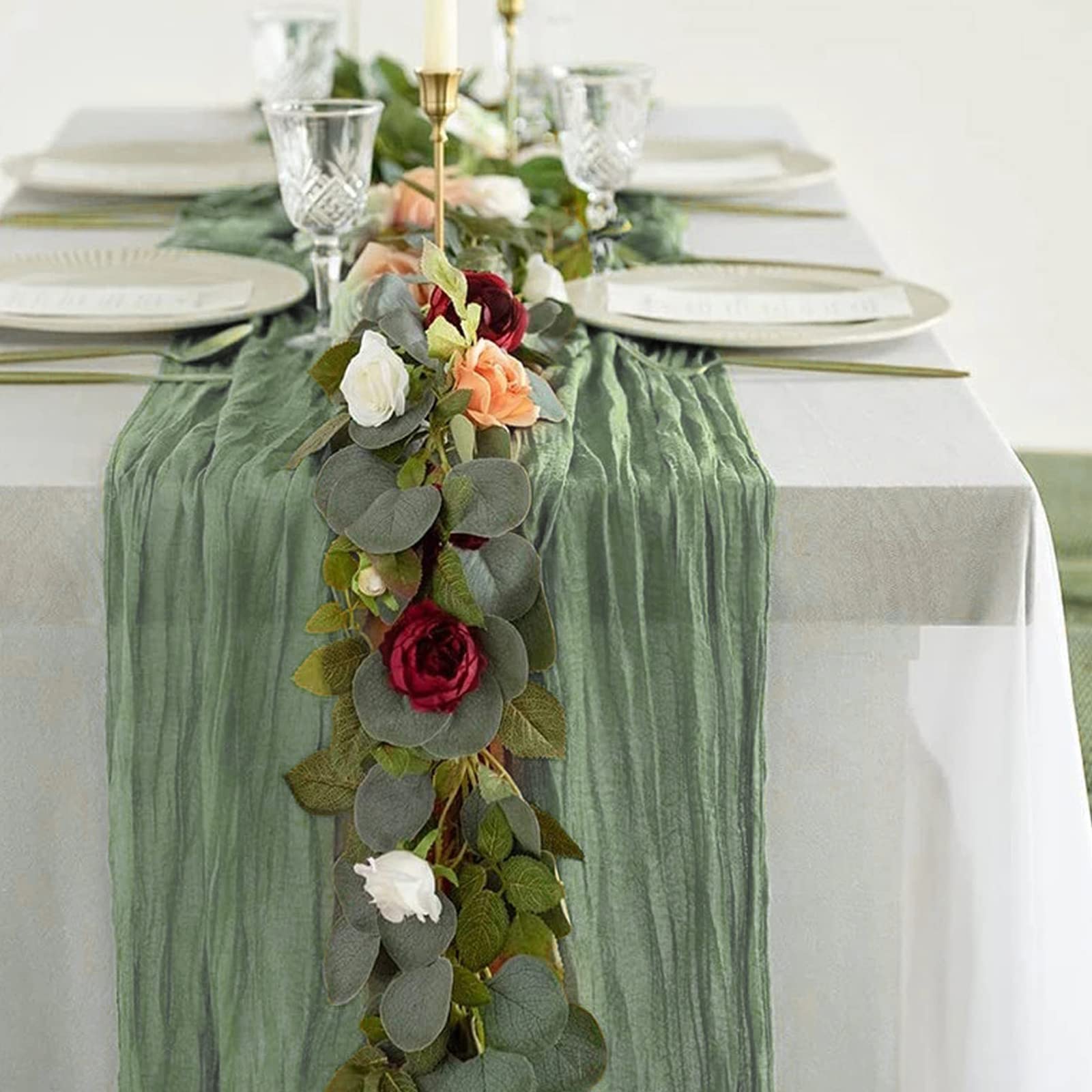IULONEE Runner Da Tavolo In Chiffon Verde Matcha - 90x400 Cm Per Matrimoni E Eventi - Foto 6