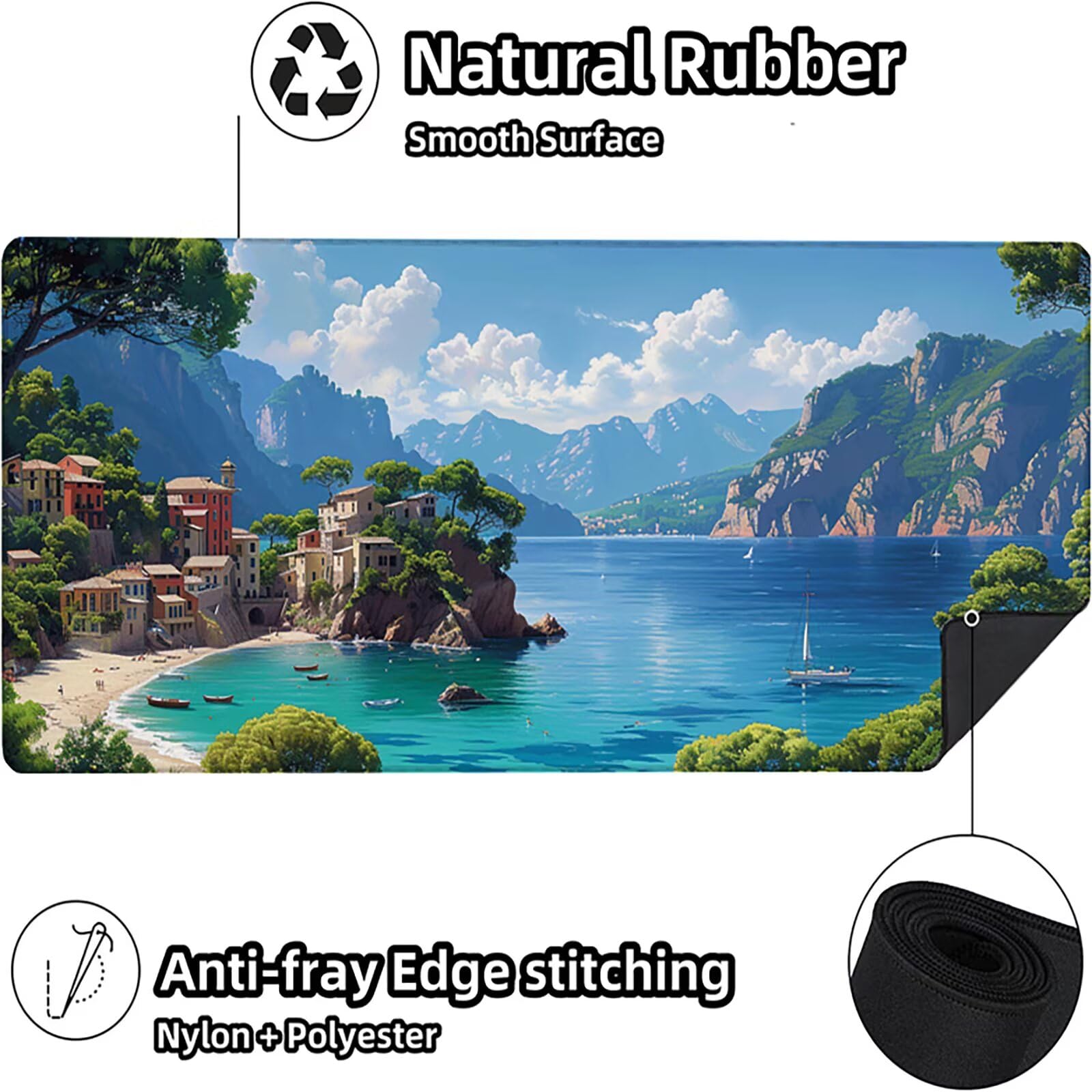 Playa Alfombrilla Ratón Gaming XXL 1500x800x3mm, Alfombrilla Gaming Azul Mousepad con Base de Goma Antideslizante, Impermeable Desk Mat para Teclado y Raton, Accesorios Gaming, Regalos de Hombre 6-9