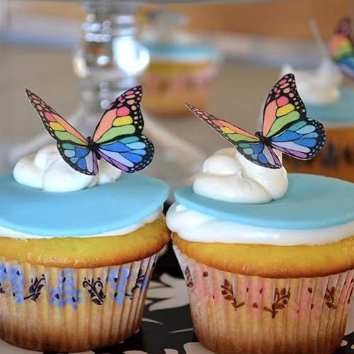 CHOCKACAKE DecoraciĂłn de papel de oblea con mariposas para magdalenas, bodas, cumpleaños, fiestas, alimentos, colores mixtos (arcoĂris, 28 unidades) CHOCKACAKE DecoraciĂłn de papel de oblea con mariposas para magdalenas, bodas, cumpleaños, fiestas, alimentos, colores mixtos (arcoĂris, 28 unidades)