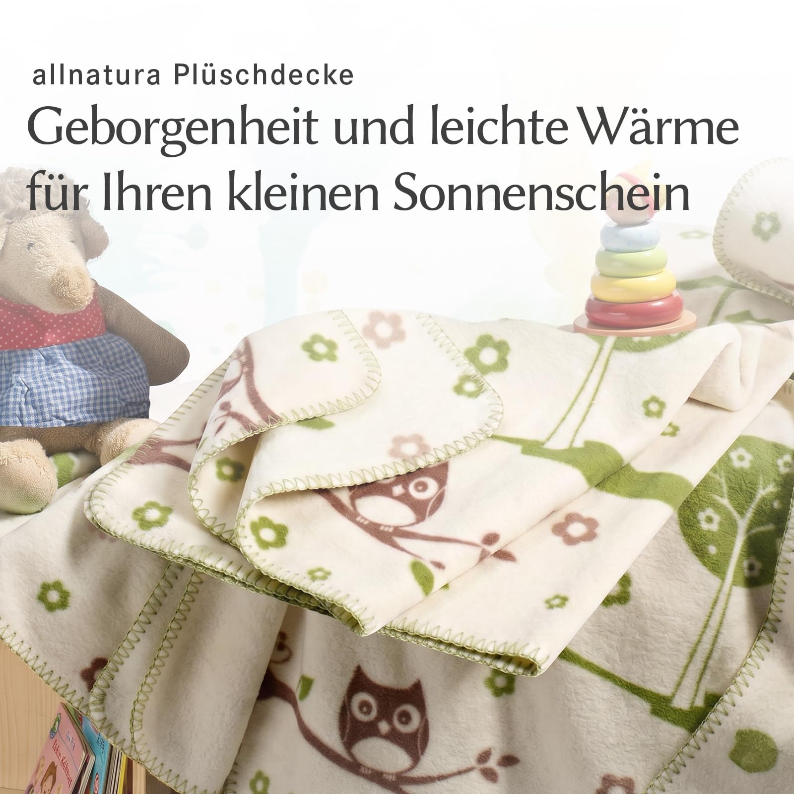 allnatura Manta cálida para niños Cotona-Civetta, 75 x 100 cm, fabricada en Alemania, multicolor, 100% algodón orgánico sostenible, certificado GOTS, con diseño de búhos para cochecito, cama, juego