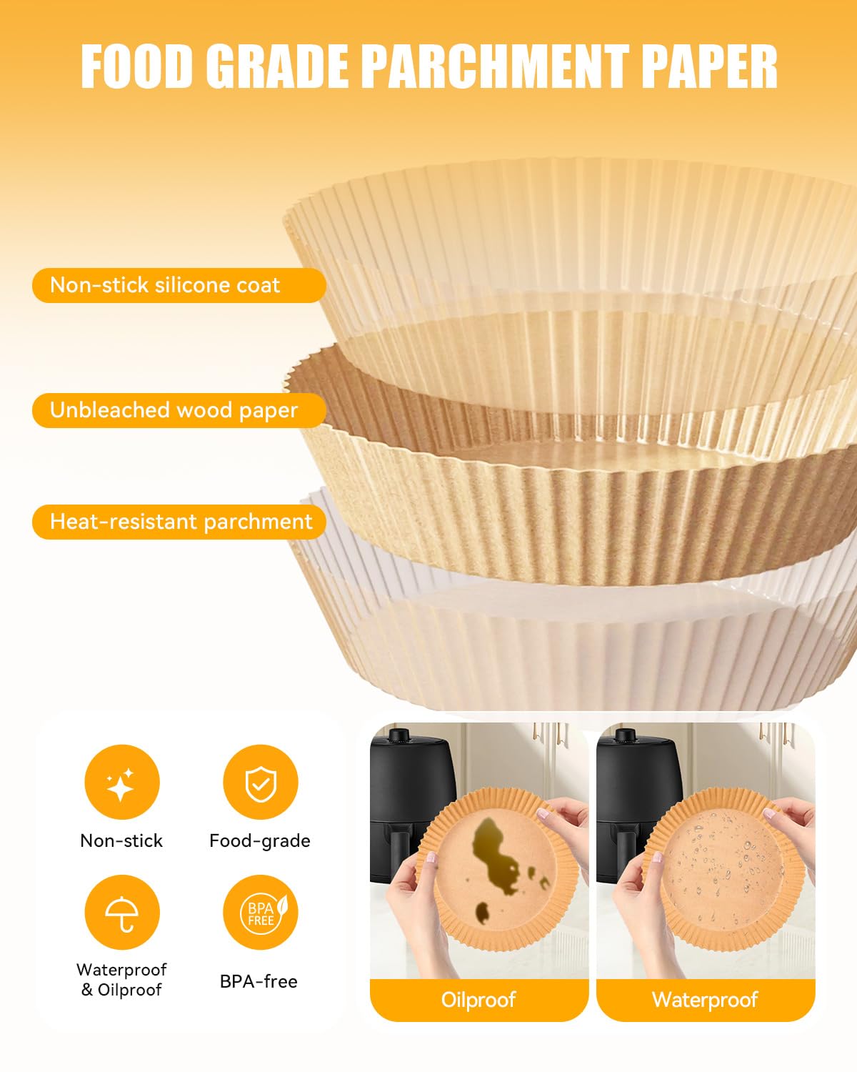 Airfryer Papiereinlagen für Bella 2QT manuelle Luftfritteuse, antihaftbeschichtet, Einweg-Airfritteuse, rundes Pergamentpapier, kleine Einlage, lebensmittelechtes Luftfritteusen-Zubehör, frei von
