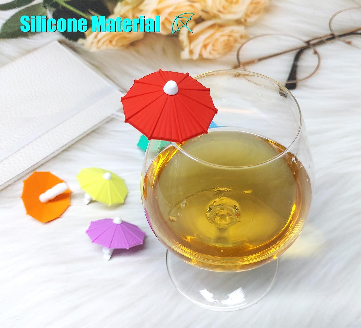 24 Pcs Silicone Wine Glass Charms, Reusable Drink Markers for Glass or Cups, Wine Charms for Stem Glasses, Drink Identifiers Tags for Cups for Party/Wedding/Birthday/Bar