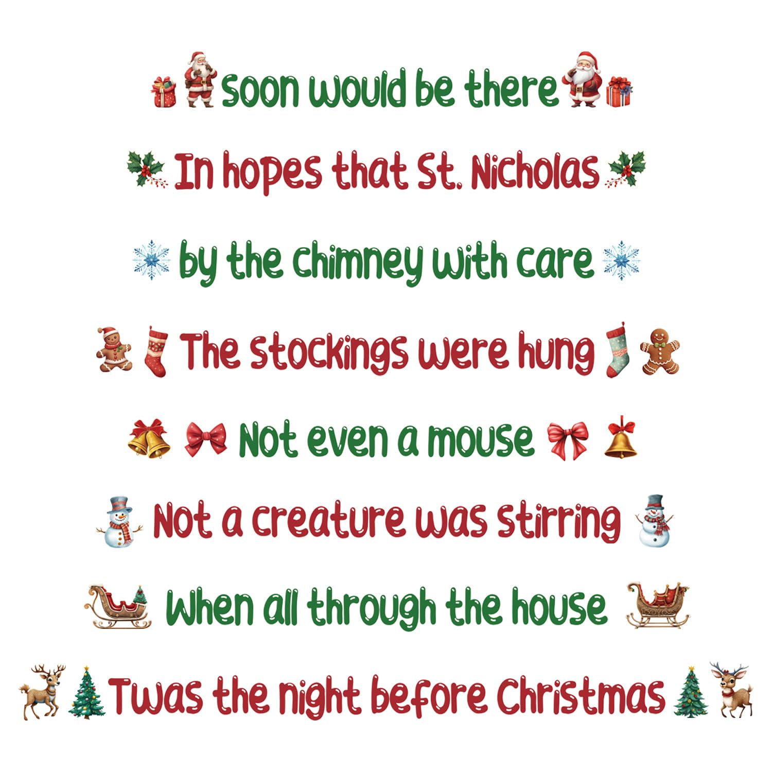 HPNIUB TWAS The Night Before Christmas Wall Decal Xmas Wall Sticker Merry Christmas Staircase Stickers Xmas Stair Riser Decals Winter Holiday Party Supplies Colorful Winter Window Clings — image 1