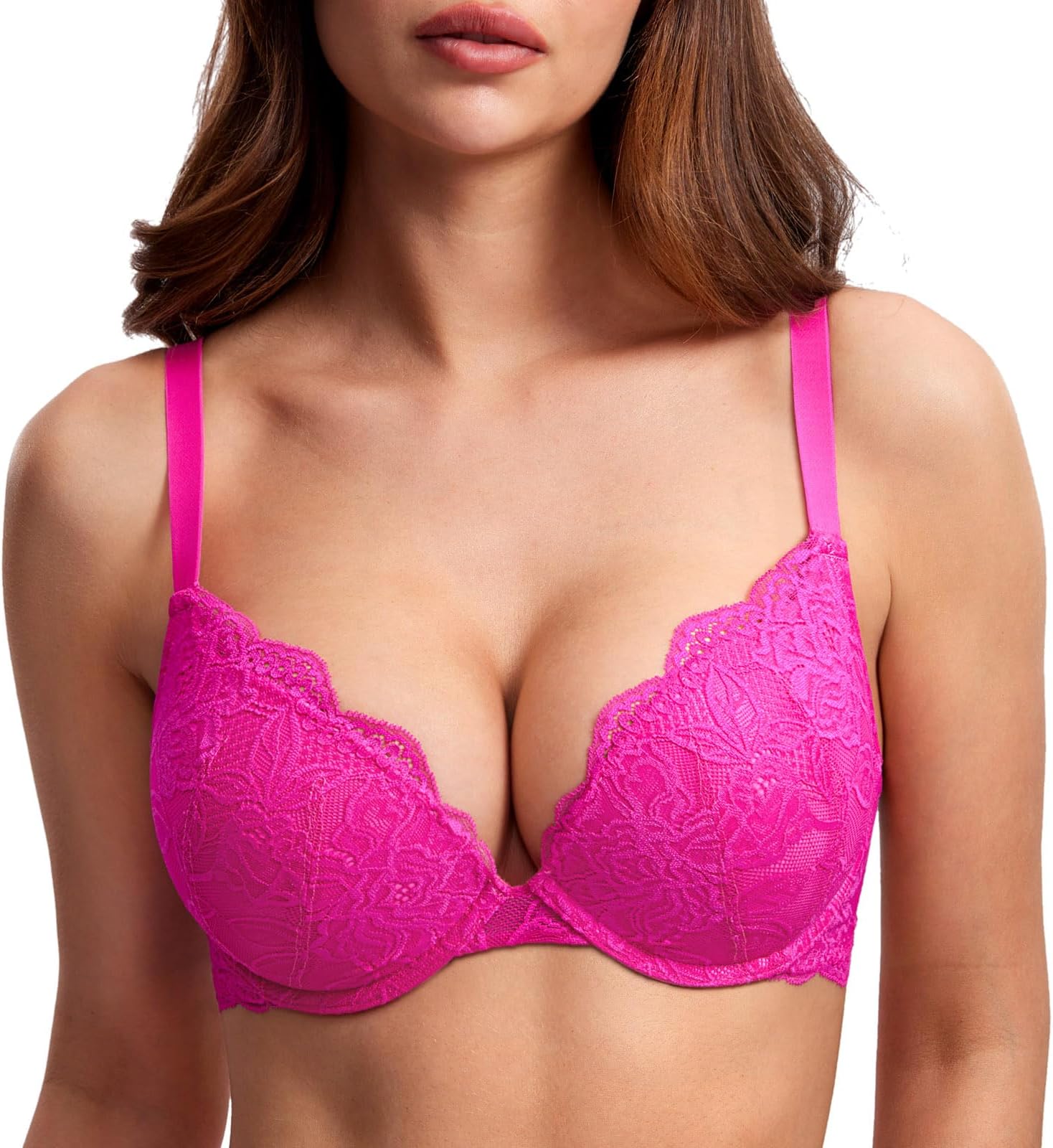 Women's Push Up Lace Bra Underwire Plunge Full Coverage Bras Sexy Plus Size Support