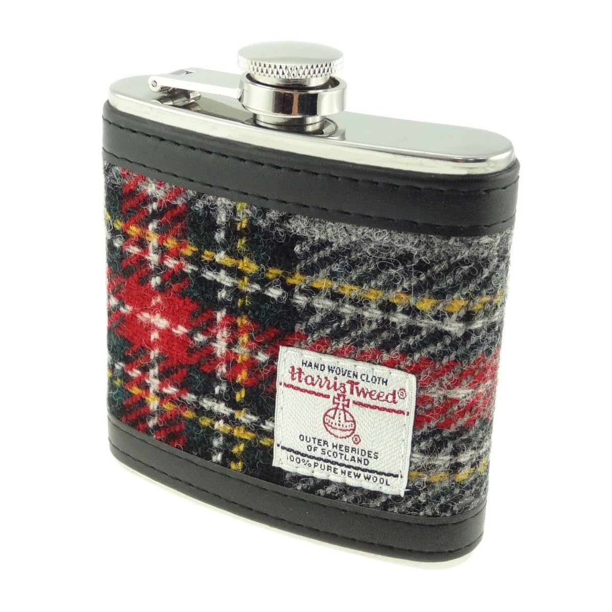 Flasque Harris Tweed 177 ml tartan gris rouge haut de gamme