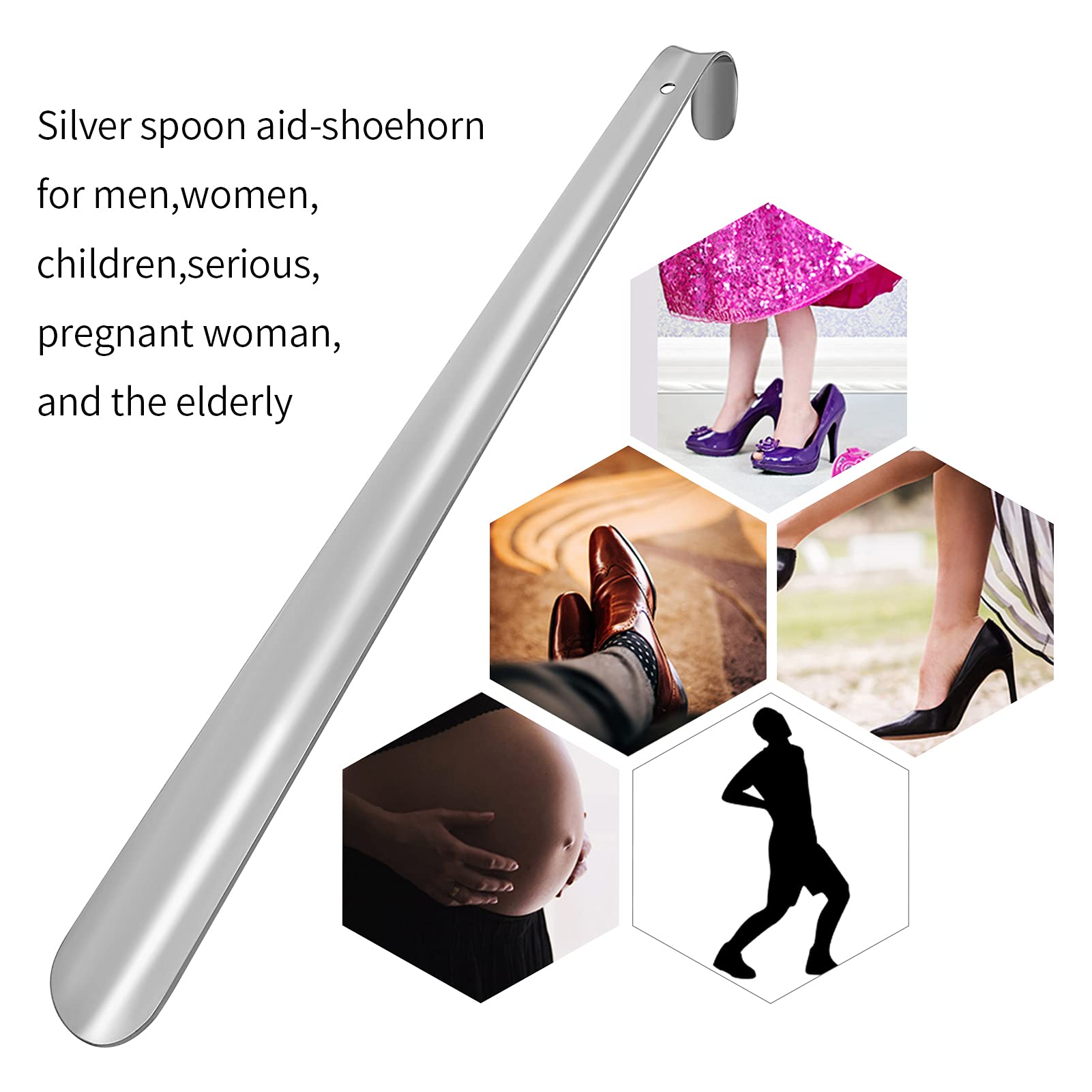 3 Stück Schuhlöffel Edelstahl, Metall Schuhlöffel Langer Schuhanzieher Edelstahl Shoehorn, Schuhanzieher sehr stabil mit ergonomischer Form, 42cm