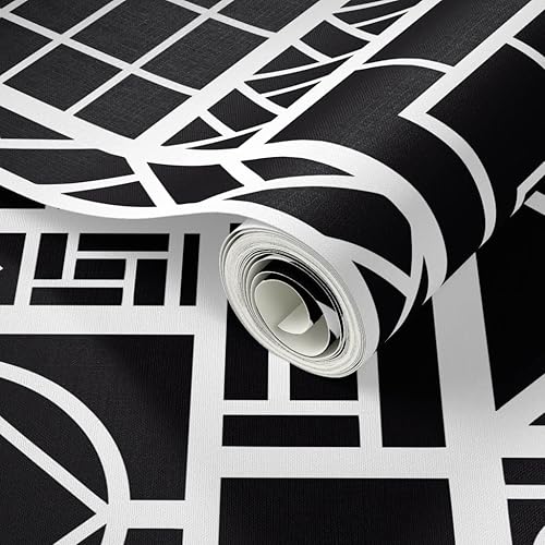 Miniatura 2 de Spoonflower Peel & Stick Wallpaper Swatch - Trellis Black White Circles Graffiti Chinoiserie Palm Beach China Custom Removable Wallpaper