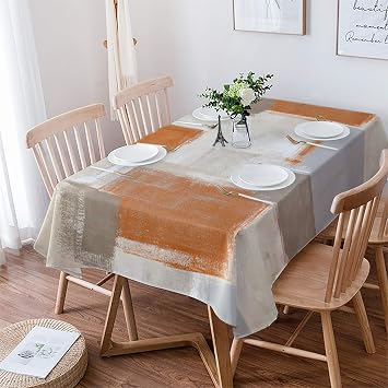 Orange Brown Gray Beige Tablecloth Waterproof Oil-proof Tablecloths, Abstract Oil Painting Texture Outdoor Table Cloth Dining Table Cover for Kitchen Party Holidays Rectangle Tablecloth 60x84 Inch