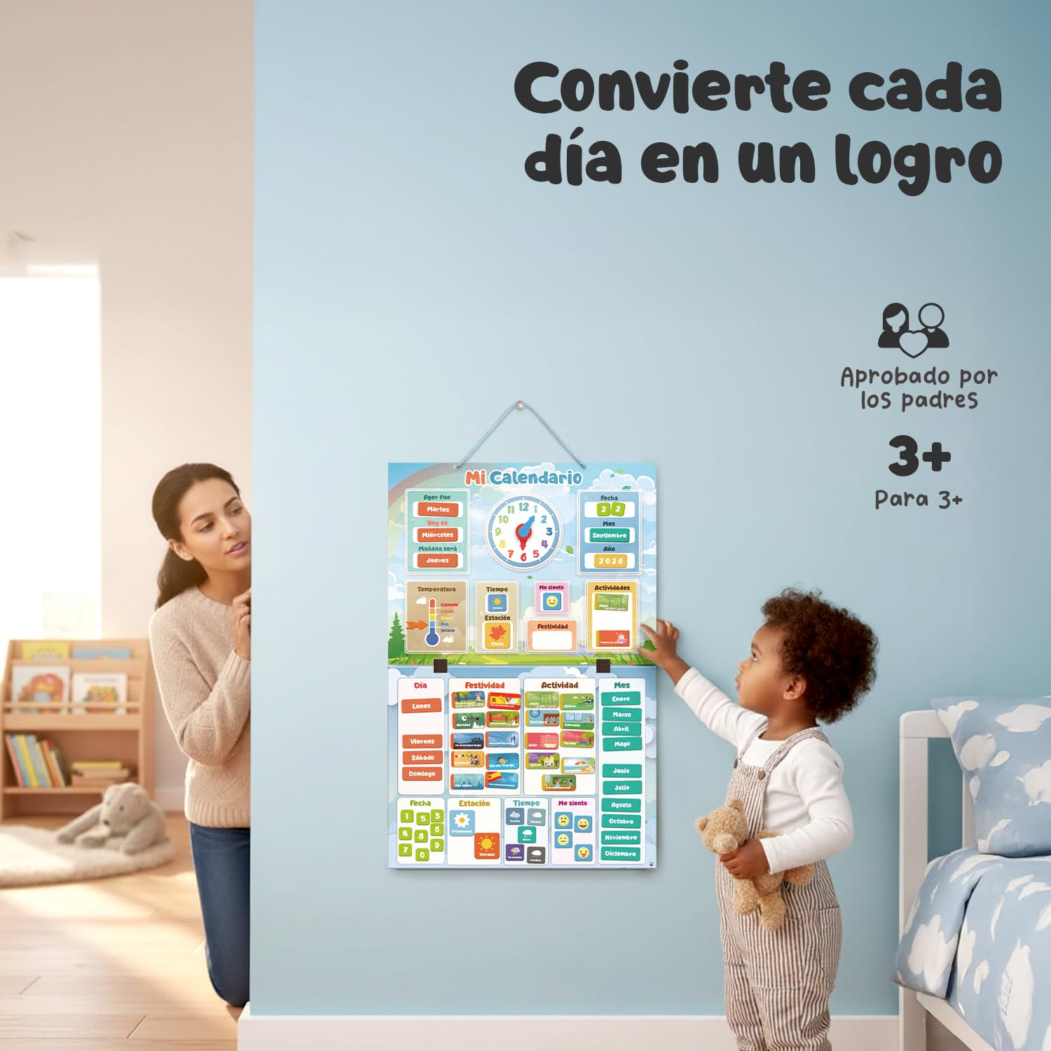 Mi Primer Calendario de SmartPanda - Juguete Educativo Magnético para Niños o Niñas - Incluye Reloj, Estación Meteorológica, Actividades y Emociones – para Pared o Frigorífico – en Español