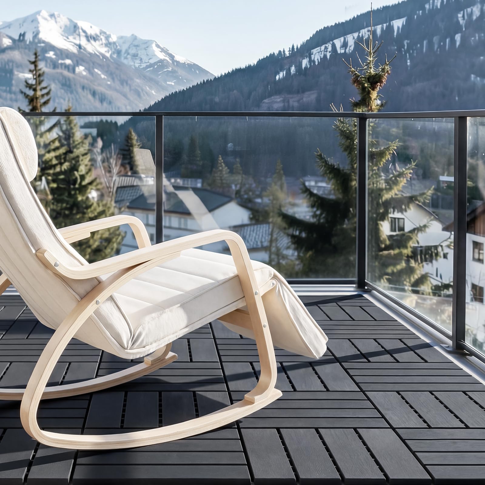 Sobuy 45 Stück Balkon Bodenbelag Klicksystem Wetterfest Terrassenfliesen für Balkon und Terrasse Terrassenplatten Außenbereich Anti-Rutsch Grau 30,5x2x30,5 cm SDA14-HGx3