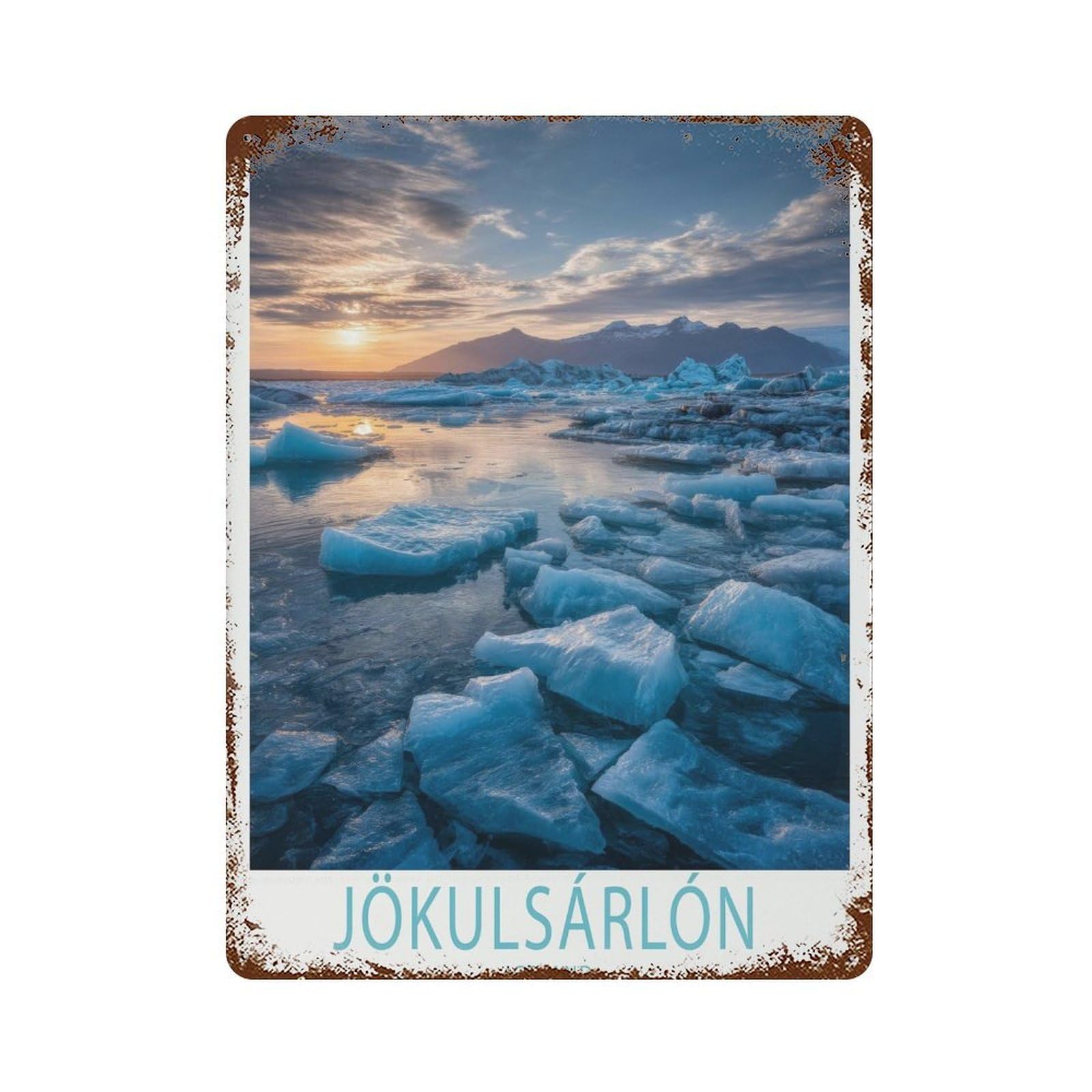 xiaoxiaoshen Jökulsárlón Iceland Glacier Lagoon, Illustrated Ice Arctic Landscape Wall Decor Art Metal Tin Poster Modern Home Decor Art Home Bar Shop Decorations Vintage Sign 40x30cm