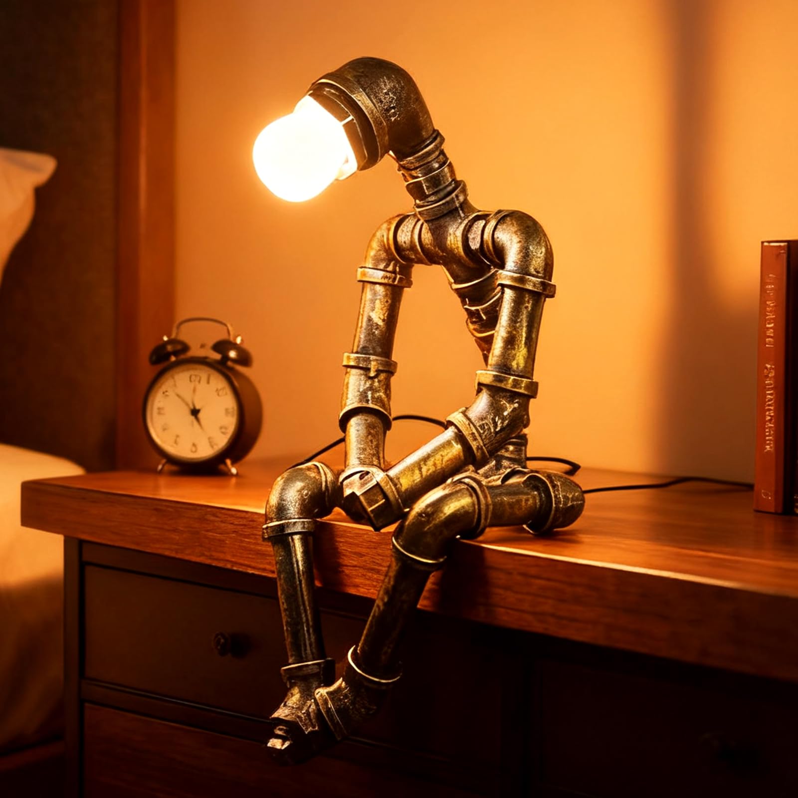LCYFBE Steampunk Table Lamp, Creative Robot Style Desk Lamp Vintage Industrial Water Pipe Light for Bedside Table Nightstand Bar Restaurant Café